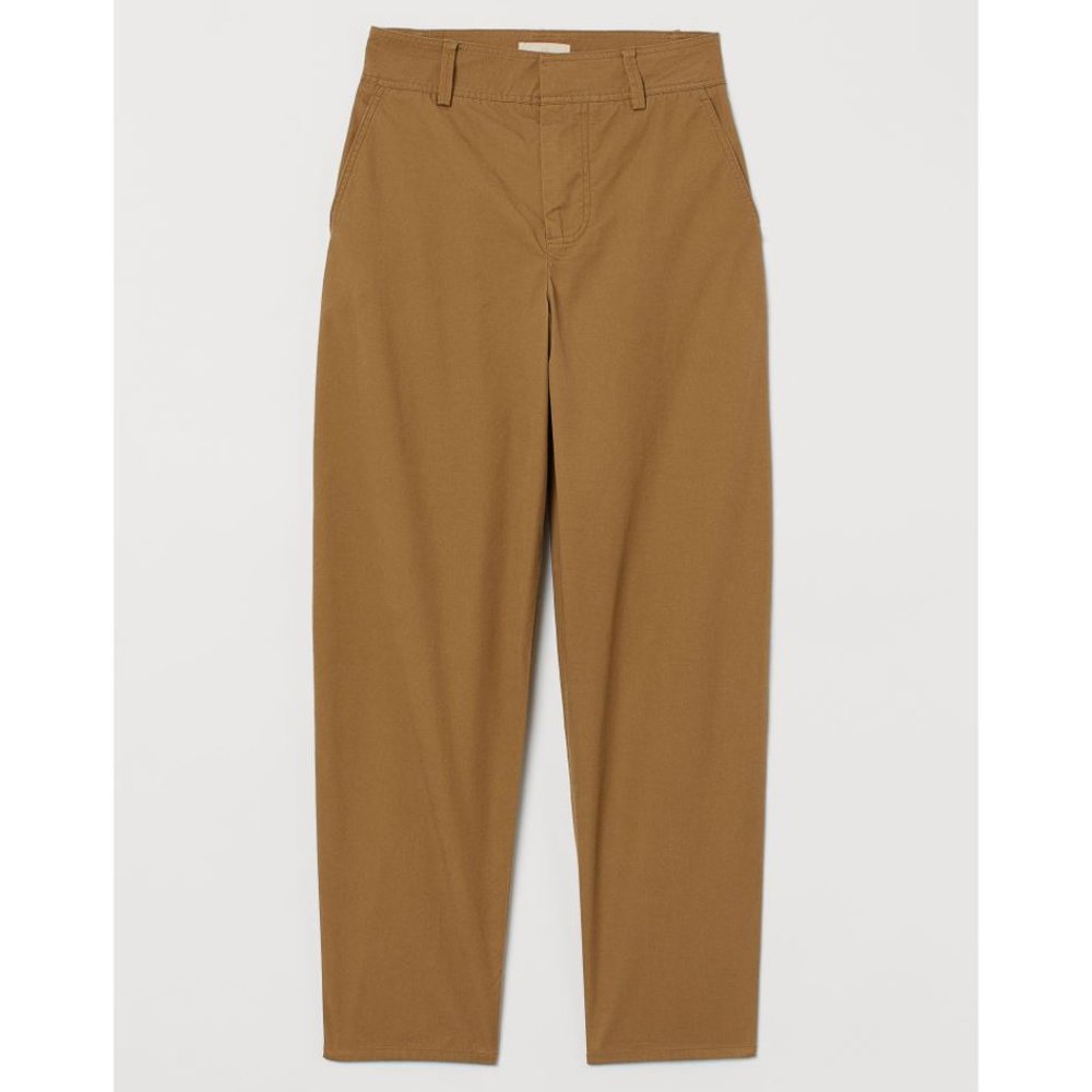 H&M - 100% PIMA COTTON CHINOS - HIGH WAISTED - DARK BEIGE / KHAKI - 12 - NWT